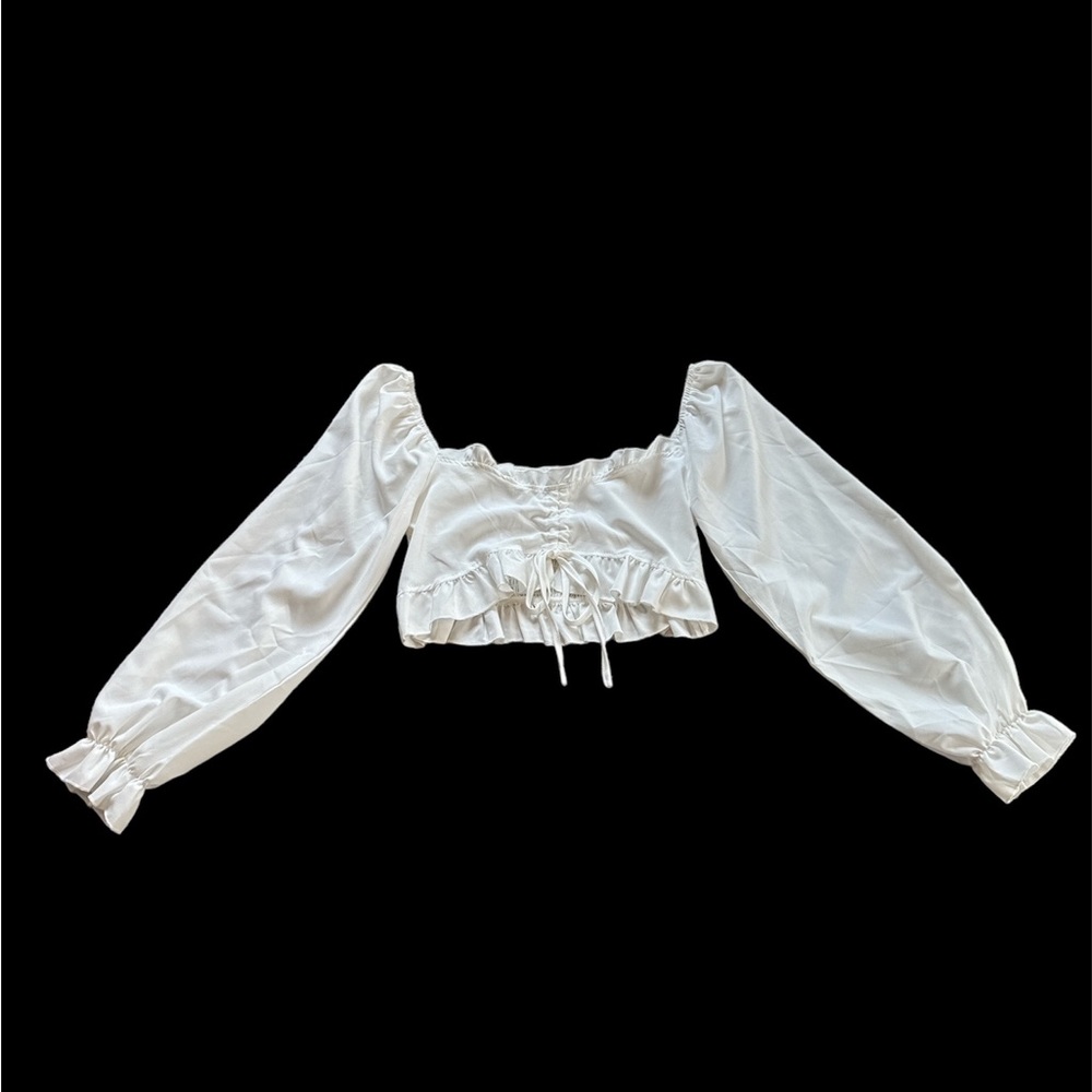 White Cropped Fancy Long-Sleeve